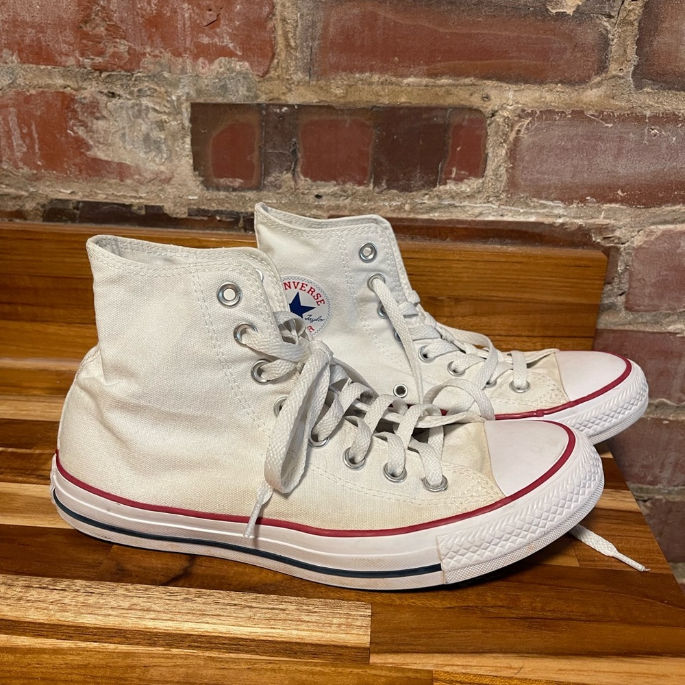 Converse White High Top Sneakers with Red Accent